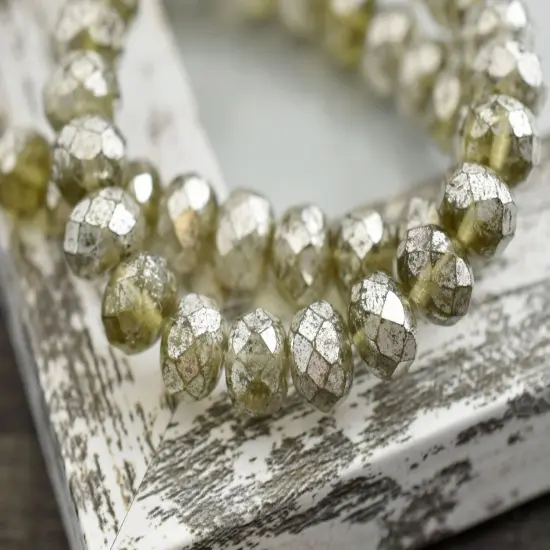 *25* 5x8mm Smokey Grey Mercury Fire Polished Rondelle Beads {6}