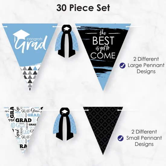 Big Dot of Happiness 30 Piece Light Blue Graduation Party Pennant Triangle Banner {6}