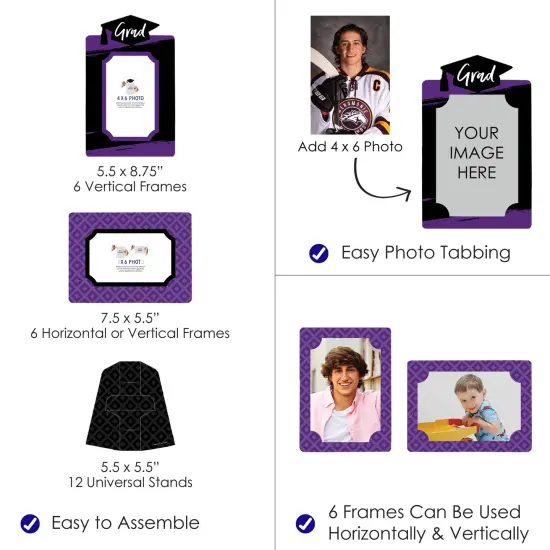 Big Dot of Happiness Purple Graduation Party Centerpieces - 4x6 Picture Display - Paper Photo Frames - Set of 12 {4}