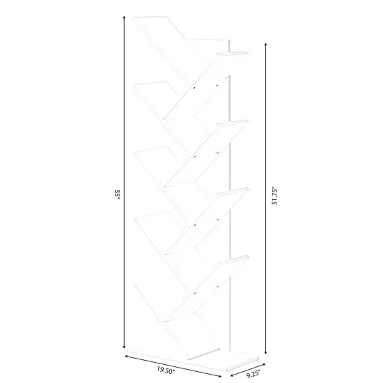 Wooden 9-Shelf Tree Magazine CD Storage Bookcase White {5}