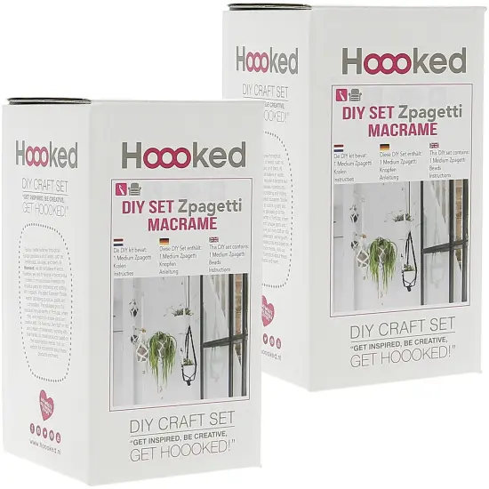 Multipack of 2 - Hoooked Macrame Hanging Basket Kit W/Zpagetti Yarn-White {1}