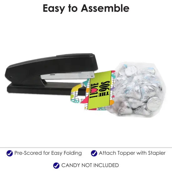 Big Dot of Happiness 90's Throwback DIY 1990s Party Clear Goodie Favor Bag Labels Candy Bags with Toppers Set of 24 {6}