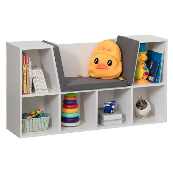 Modern Multi-Purpose Bookshelf with Storage Space and Gray Cushioned Reading Nook Black {7}