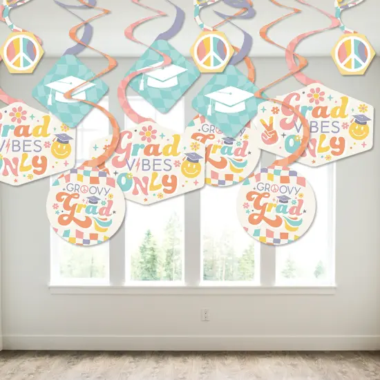 Big Dot of Happiness Groovy Graduation Hippie Decorations Hanging Swirls - Set of 40 {4}