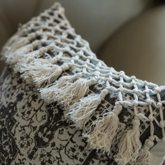 16" Handwoven Cotton Throw Pillow Cover with Traditional Pattern and Tasseled Top Navy {10}