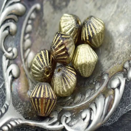 *15* 11mm Gold Washed Orange Amber Fluted Bicone Beads {3}