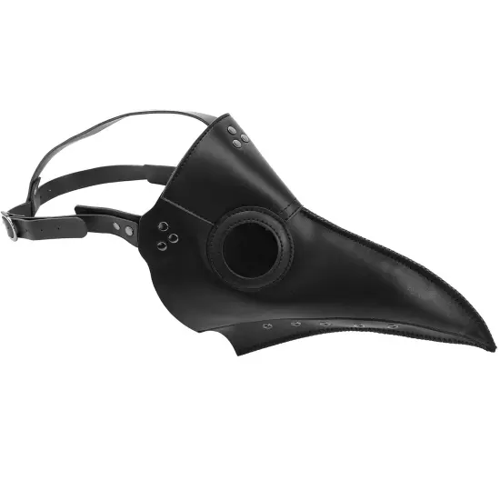 Medieval Doctor Plague Mask - Black Faux Leather Bird Death Doctors Mask Costume Accessory {4}