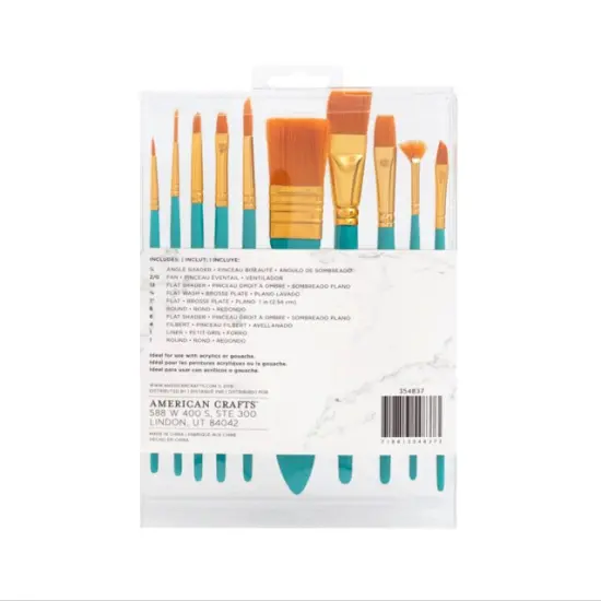 PAINT BRUSHES -AC- ART SUPPLY BASICS - ACRYLIC - TAKLON BRISTLES (10 Pc) 354837 {4}