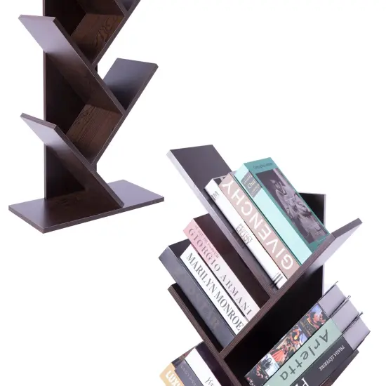 Wooden 9-Shelf Tree Magazine CD Storage Bookcase Brown {4}