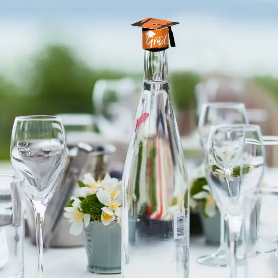 Big Dot of Happiness Orange Grad - Best is Yet to Come - DIY Grad Cap Orange Graduation Party Bottle Topper Decorations - Set of 20 {7}