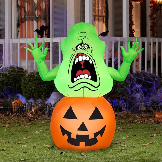 3.5' Gemmy Airblown Ghostbusters Slimer On Pumpkin 71728 {2}
