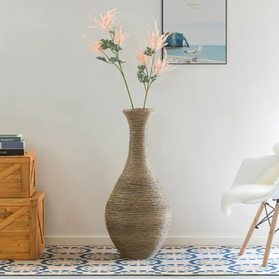 38-inch Tall Artificial Rattan Floor Vase in Elegant Beige - Statement Piece for Living Room Decor, Entryway, or Hallway - Versatile Home Accent for Dried or Silk Floral Arrangements {2}