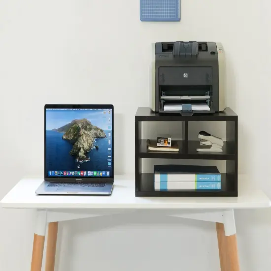 Printer Stand Shelf Wood Office Desktop Compartment Organizer Black {3}