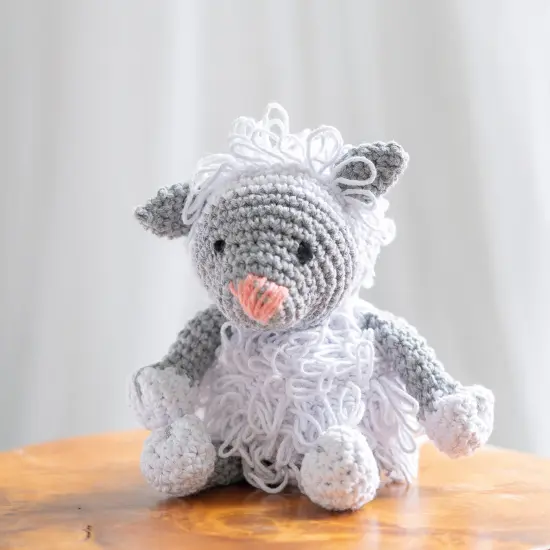 Hoooked Amigurumi DIY Kit W/Eco Barbante Yarn-Lamb Lewy - White & Grey {4}