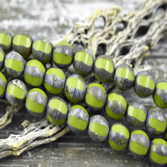 *10* 10mm Chartreuse Picasso Window Cut Round Beads {4}