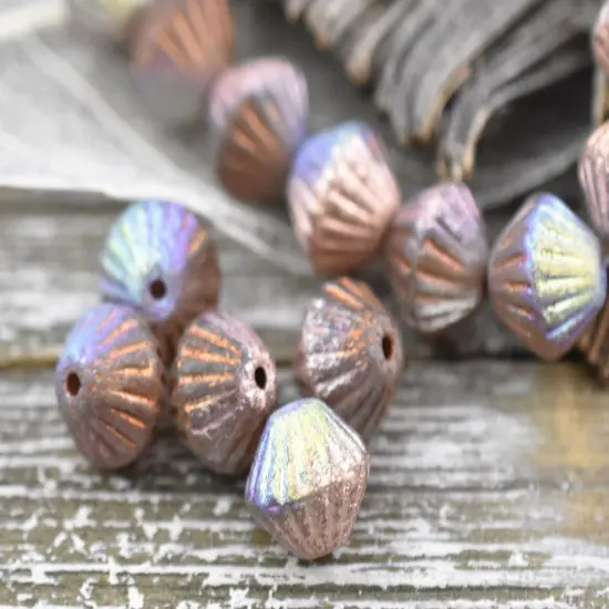 *15* 11mm Copper AB Washed Etched Crystal Tribal Bicone Beads {5}