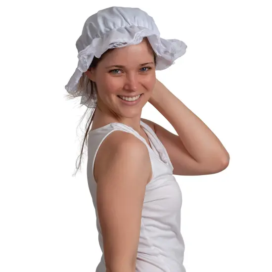 White Mob Cap Accessory - Grandma Night Bonnet Colonial Costume Nightcap Mop Hat Accessories for Maid Girls and Women {2}