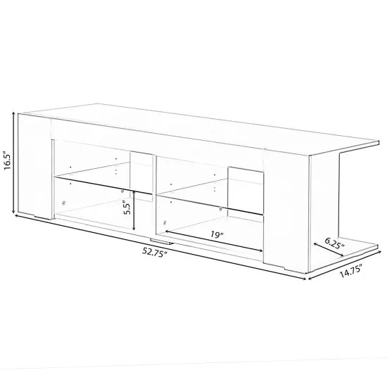 White Entertainment TV Stand with LED Lights and Glass Shelves with UV Frame {6}