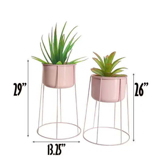 Tall Metal Floor Flower Planter Holder with Stand, Modern Decorative Floor Flower Holder, Perfect for Your Entryway, Living Room, or Dining Room Decor Pink {5}