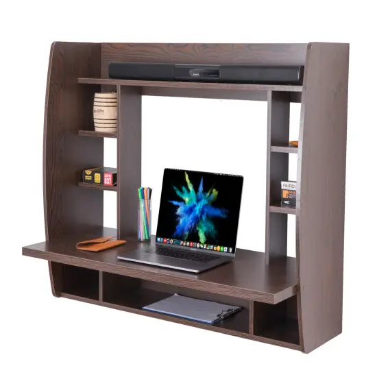 Versatile Wall Mount Floating Computer Desk - Stylish and Space-Saving Writing Study Table with Shelves - Ideal for Living Room, Bedroom, and Home Office Black {8}
