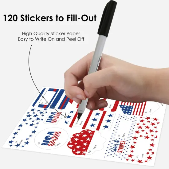 Big Dot of Happiness Stars & Stripes - Assorted Patriotic Party Gift Tag Labels - To and From Stickers - 12 Sheets - 120 Stickers {4}