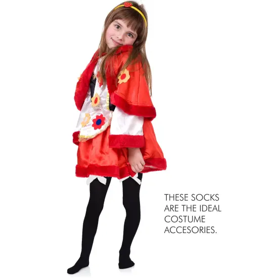 Bow Accent Thigh Highs - Black Over the Knee High Stockings with White Satin Ribbon Bow Accent for Women and Girls {3}