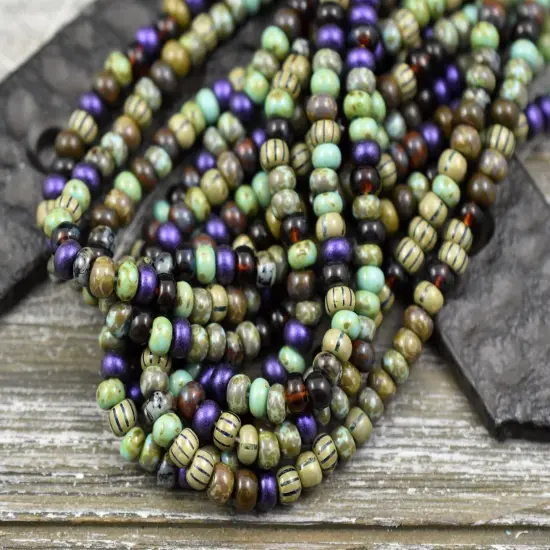 4/0 Aged Velvet Sunrise Picasso Seed Bead Mix (20" Strand) {3}