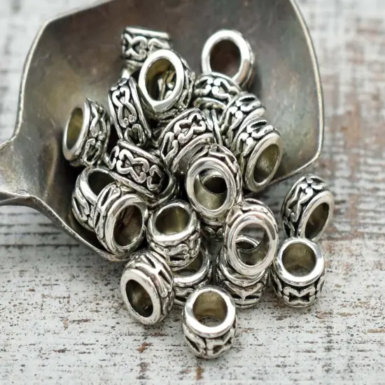 7x4mm Antique Silver Large Hole Rondelle Spacer Beads {4}
