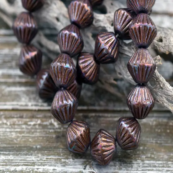 *15* 11mm Purple Lustered Brown Washed Pale Translcent Blue African Bicone Beads {2}