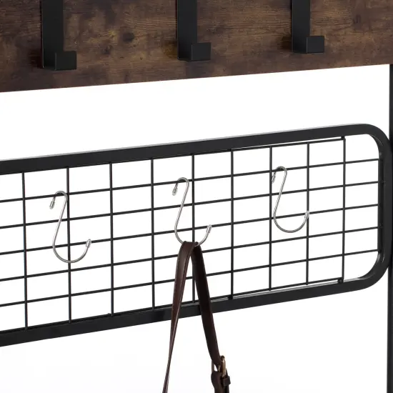 Vintage Brown Coat Rack Hall Tree with Storage for Entryway With 10 Hooks and Storage {5}