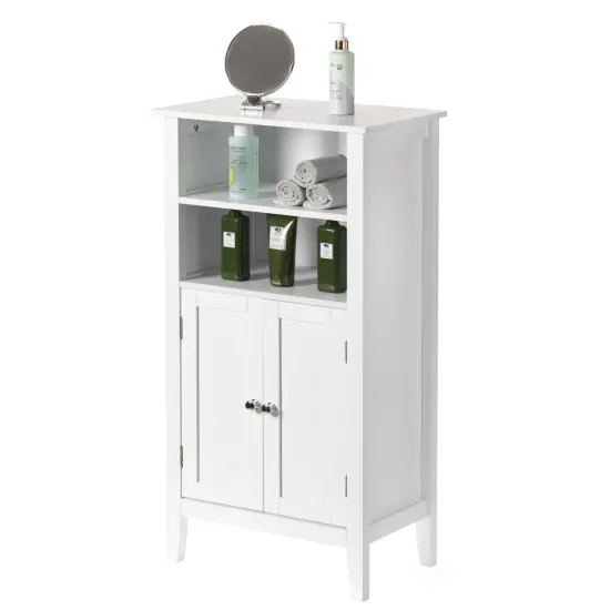 White Bathroom Storage Cabinet with 2 Doors and 2 Open Shelves for Bedroom, Bathroom, and Vanity {1}