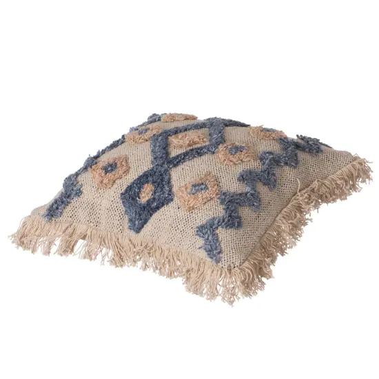 16" Handwoven Cotton & Silk Throw Fringed Pillow Cover Embossed Zig Zag & Crossed Lines Design {12}