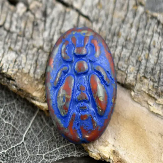 *4* 22x18mm Blue Washed Burnt Orange Picasso Bumblebee Oval Beads {3}
