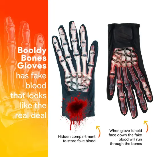 Blood Zombie Skeleton Gloves - Skeleton Hands with Realistic Blood Costume Accessories Gloves - 1 Pair {2}
