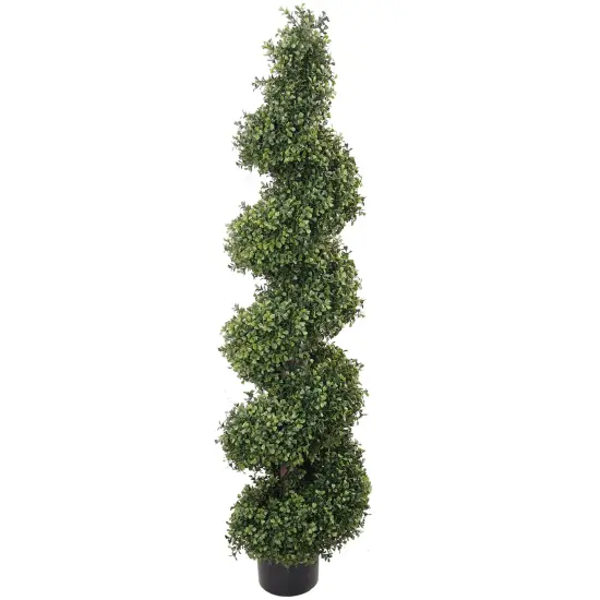 5ft Spiral Boxwood Topiary Tree in Black Pot, Floral Home by Artificial Flowers {1}