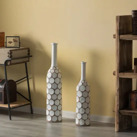 Decorative Contemporary Floor Vase White Carved Divot Bubble Design with Tall Neck {2}