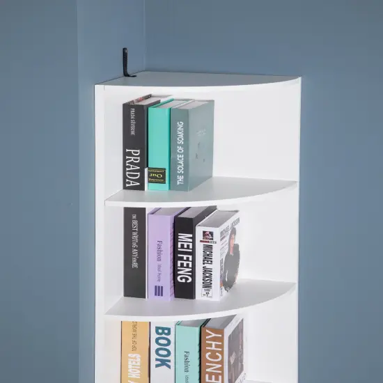 Durable 4-Tier Wooden Corner Bookshelf, Perfect for Tiny Home, Office Space, Living Room, Shelves for Bedroom, Classroom, and Library Shelving Needs White {2}
