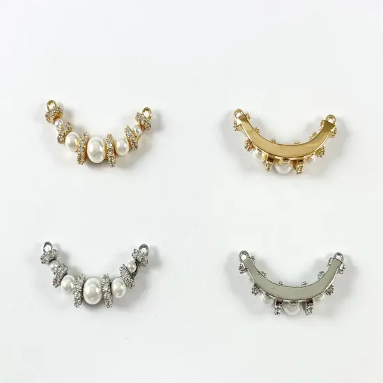 Elegant Pearl CZ Pave Curve Connector in 18K Gold/Silver Plating for DIY Jewelry Making 1 piece {1}