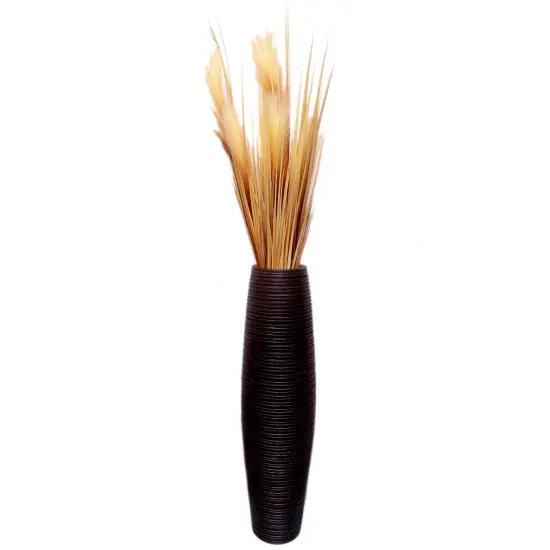 Brown Decorative Contemporary Mango Wood Ribbed Design Round Vase {1}