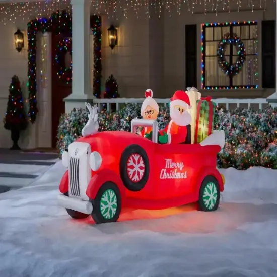 7.5' Gemmy Airblown Santa And Mrs. Claus in Vintage Car 880041 {2}