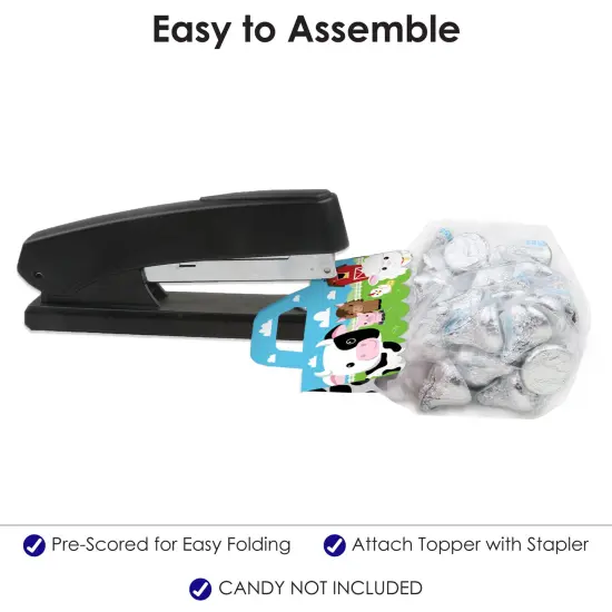 Big Dot of Happiness Farm Animals - DIY Barnyard Baby Shower or Birthday Party Clear Goodie Favor Bag Labels - Candy Bags with Toppers - Set of 24 {6}