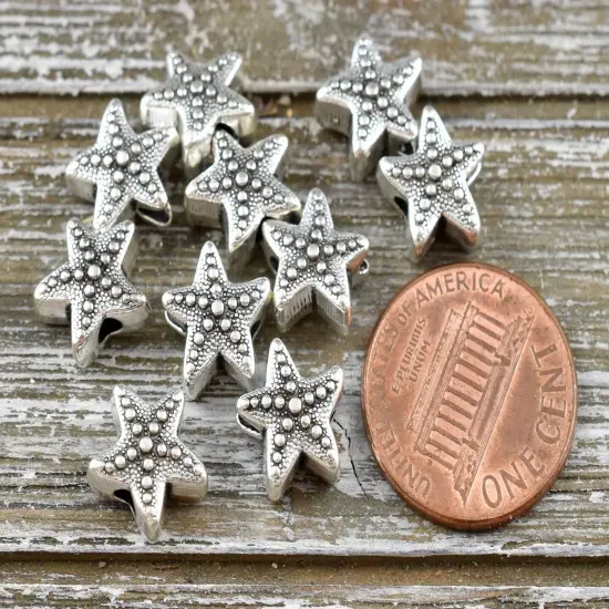 *50* 11mm Antique Silver Starfish Beads {4}