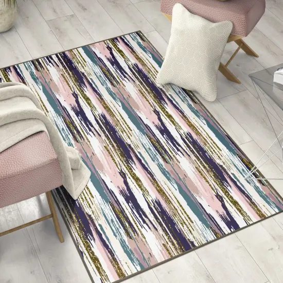 Deerlux Modern Living Room Area Rug with Nonslip Backing, Abstract Brushstrokes and Glitter Pattern {4}
