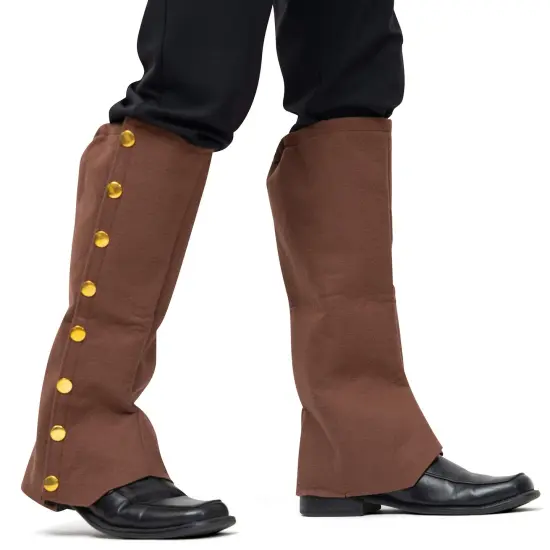 Faux Suede Steampunk Boots - Over The Shoe Brown Costume Boots Accessories with Gold Buttons for Medieval and Renaissance Costumes for Adults and Children {1}