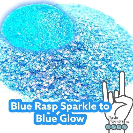 Glamour and Blue Rasp Sparkle to Blue Glow in the Dark Pixie for Poxy Medium Chunky Glitter Mix {1}
