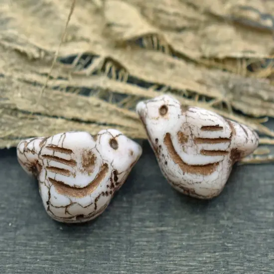 *6* 11x22mm Dark Bronze Washed Opaque Matte Winter White Bird Beads {2}