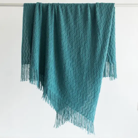 Decorative Throw Blanket - 50x60in Soft Knit with Delightful Fringe Edges for a Sophisticated and Cozy Touch to Your Living Space Lightweight, Breathable, Easy Care, Versatile, All-Season, Ideal for Lounging, Gifting Blue {2}