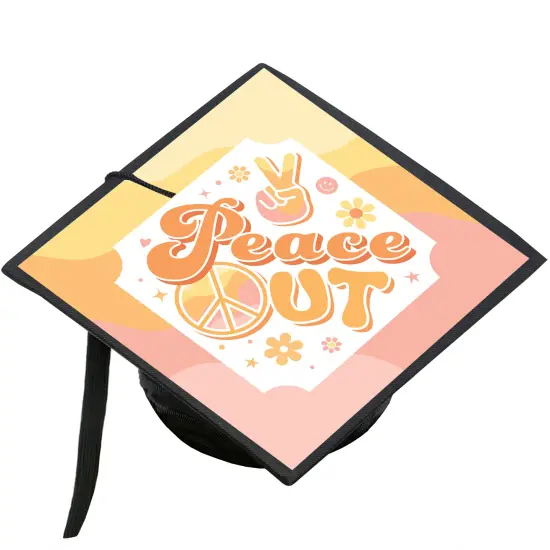 Big Dot of Happiness Peace Out - Groovy Hippie Graduation Cap Decorations Kit - Grad Cap Cover {1}