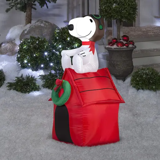 3.5' Gemmy Christmas Snoopy On Doghouse w/ Wreath 19373 {2}