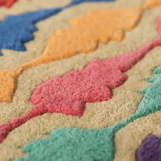 Handtufted Multicolored Leaf Design 100% Wool Area Rug, 3' x 5' Rectangle {5}